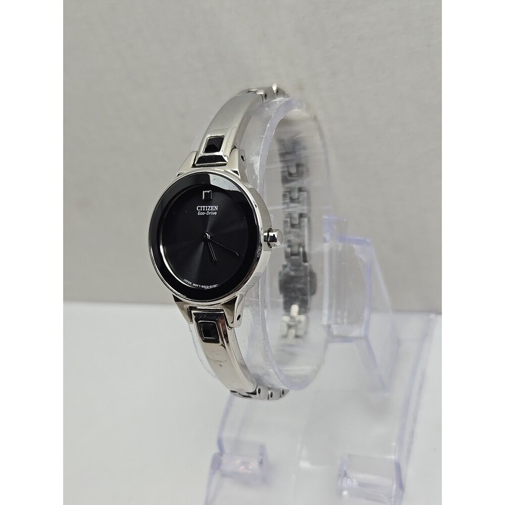 Citizen Eco Drive Solar Womens Black Dial Silver Stainless Bracelet Watch Works - Picture 2 of 10